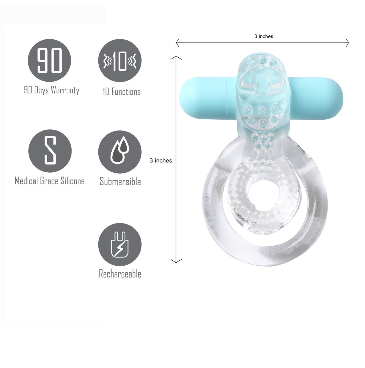 Maia jayden - cock ring - Product front view, with specifications  | Flirtybay.com.au